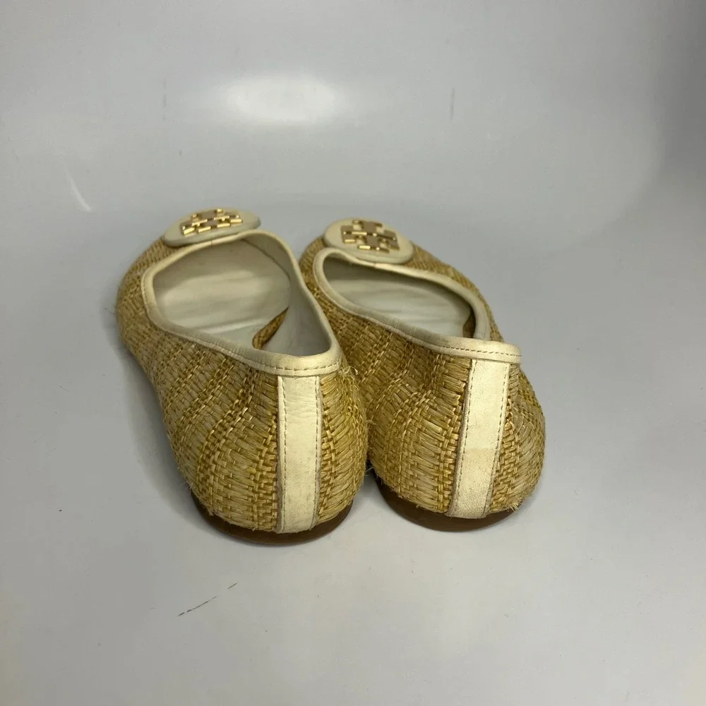 Tory Burch tan cream Raffia ballet flats women's size 9 luxury casual